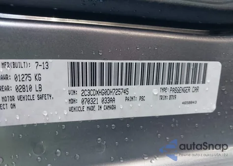 2013 Dodge Charger Sxt из США, поврежденный, VIN 2C3CDXHG0DH725745